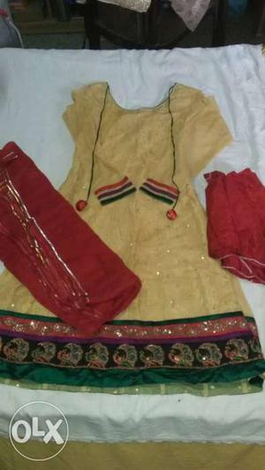 Golden suit with embroidery and Red pyjami and