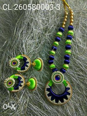 Handmade silk thread necklace and chandbali jumkas