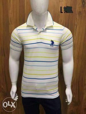 Men's White, Yellow, And Blue Stripe Polo By Ralph Lauren