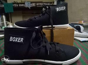 Pair Of Black-white Boxer High Top Sneakers