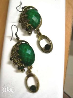Pair Of Green And Gold Earrings
