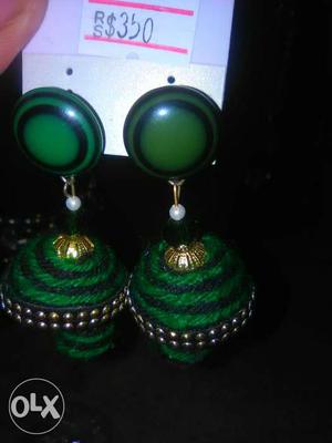 Pair Of Green Sari Earrings
