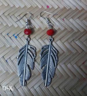 Pair Of Silver Feather Hook Earrings