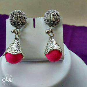 Pair Of Women's Gray-and-pink Dangling Earrings