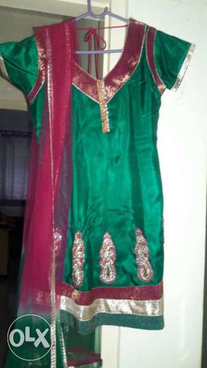 Party wear Green and Pink patiyala suit