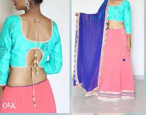 Pink And Teal Ghagra Choli