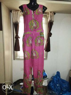 Pink And Yellow Floral Sleeveless Jumpsuit