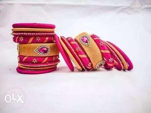 Pink And Yellow Silk-thread Bangles