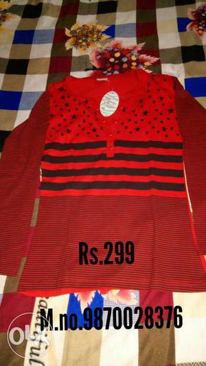 Red And Black Striped Long-sleeved Shirt