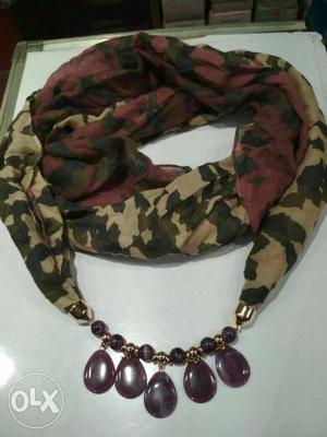 Red, Green And Beige Bib Necklace