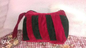 Red and green welvet fabric hand bag