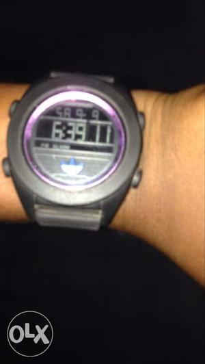 Round Gray And Purple Digital Watch