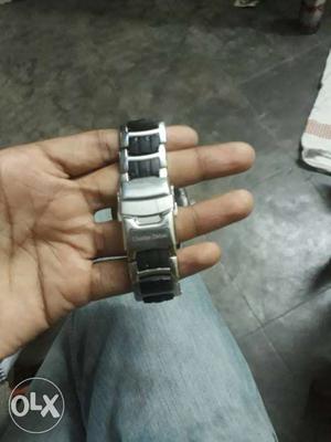 Silver And Black Watch Link Bracelet