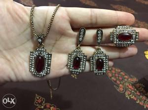 Silver And Brown Gemstone 3-piece Jewelry Set