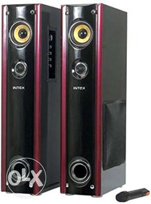 Two Black And Red Intex Speakers