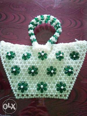 White And Green Floral Tote Bag