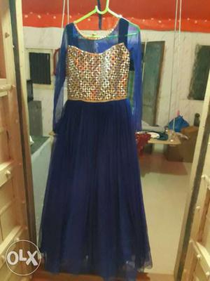Women's Blue And Gold Glittered Dress peincess gown