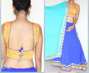 Women's Gold And Blue Sari