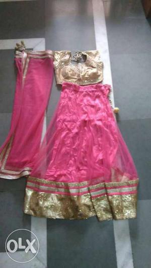 Women's Pink And Gold Sari Dress