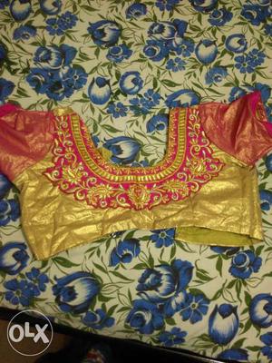 Women's Pink And Gold Sari Top