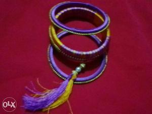 Women's Purple And Yellow Silk Thread Bangles