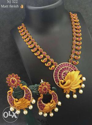 Yellow And Red Paisley Flower Necklace And Earrings Set
