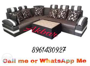 Black And Brown Leather Corner Sofa And Ottoman