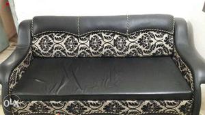 Black And Gray Floral Leather Sofa