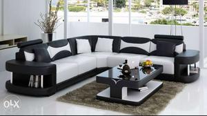 Black And White Leather Sectional Sofa Set