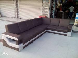 Brown And Gray Suede Sectional Couch