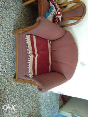 Brown Wooden Frame Brown Fabric Sofa Chair