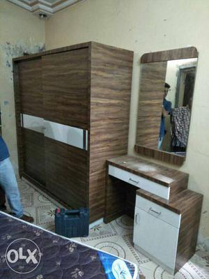 Brown Wooden Wardrobe And Vanity Table bed roomset
