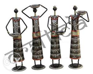 Four People Holding Tray Wooden Figurines