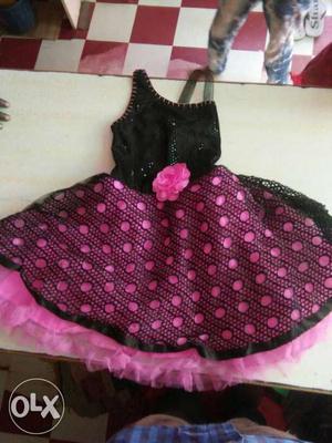 Girl's Black And Pink Sleeveless Dress