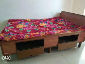 Immediately sell brown wooden bed size- 4/6 fit