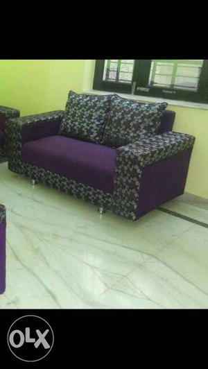 Purple And Grey Suede Sofa With Throw Pillows