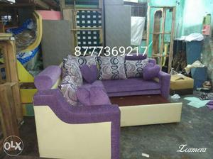 Purple And White Corner Sofa With Trundle And Pillow Lot