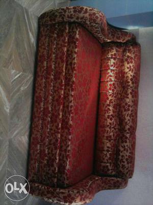 Red And Brown Fabric Sofa