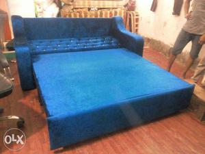 Tufted Blue Fabric Sofa Daybed