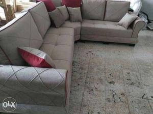 Tufted Gray Leather Corner Sofa