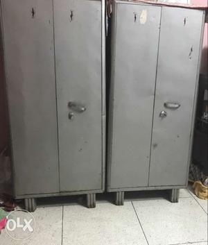 Two Gray Metal 2-door Cabinets