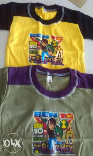 Two Yellow And Gray Ben 10 Print Crew-neck Shirts