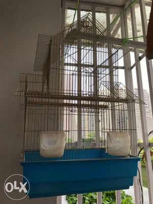 White And Blue Metal Birdcage