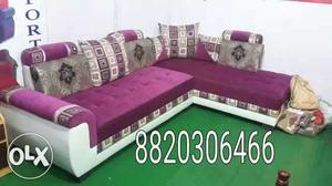 White And Purple Fabric Sectional Sofa