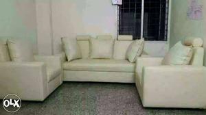 White Leather Padded Couch Set