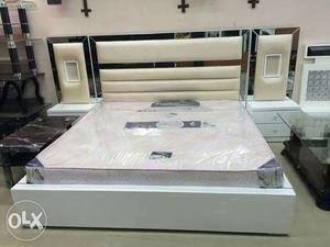 White Wooden Upholstered Bed