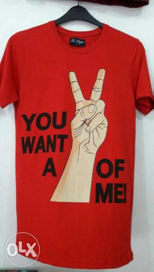 You Want A Peace Of Me Printed Red Crew-neck T-shirt