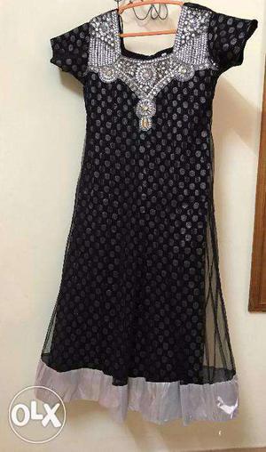 Black Anarkali with White Stone Work out