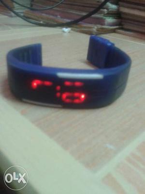 Blue Digital Watch With Rubber Strap