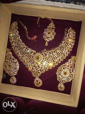 Gold Bib Necklace With Earrings